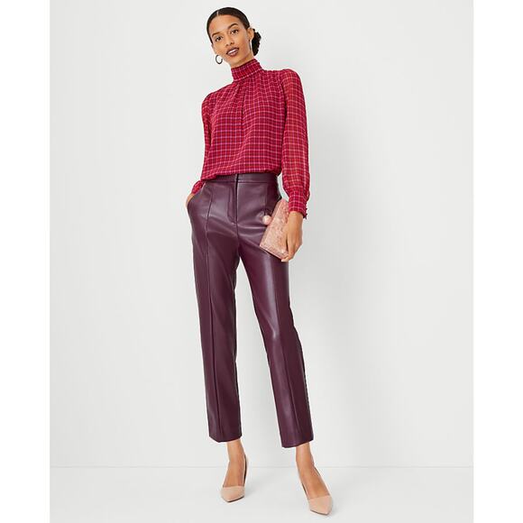 ANN TAYLOR The High Rise Eva Ankle Pant in Faux Leather Patent Purple {VV25} - Picture 2 of 10